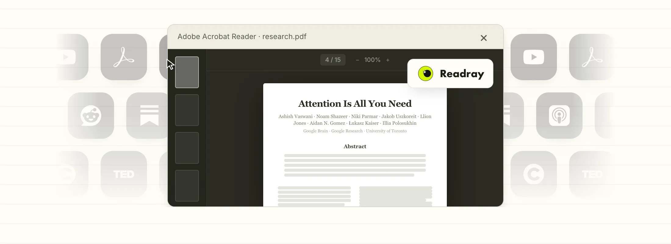 Readray appearing on top of a PDF reader