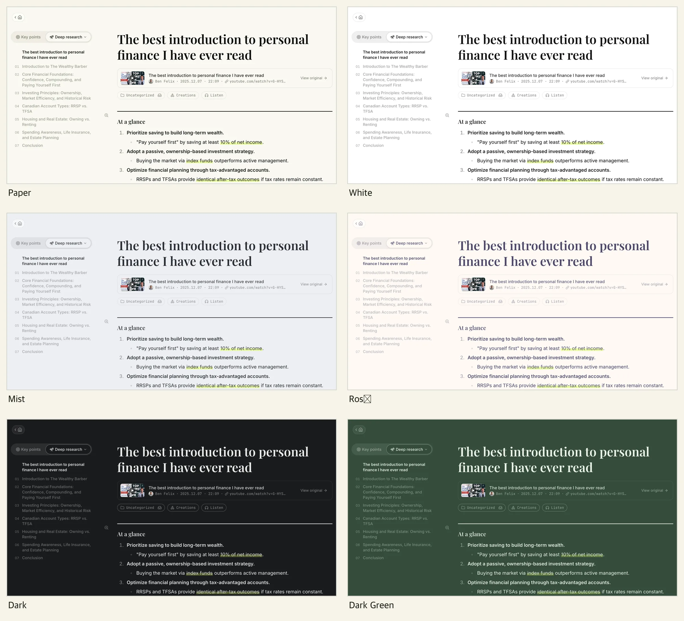 A Readray report in dark mode